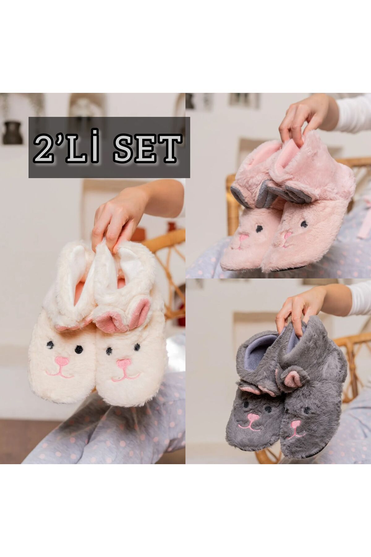 2'li Unisex Hafif Pofuduk Panduf Ev Botu İKİLİ KEDİ BOT - 38