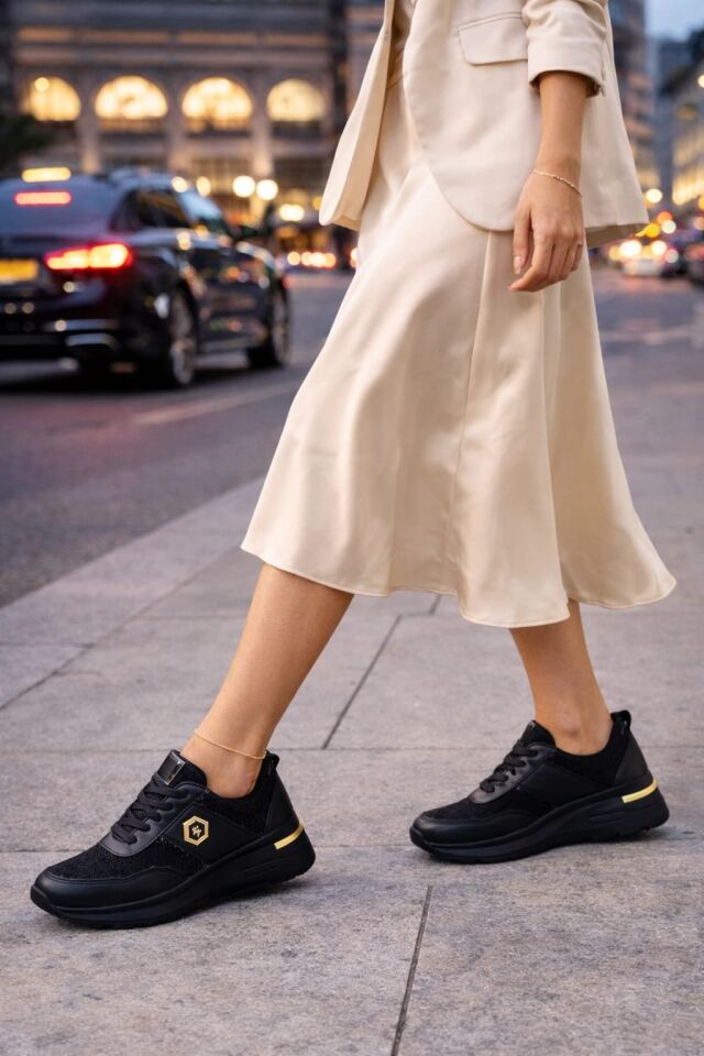 Dantel Detaylı Trend 5 Cm Platform Yüksek Taban Kadın Sneaker Spor Ayakkabı SİYAH-SİYAH - 40