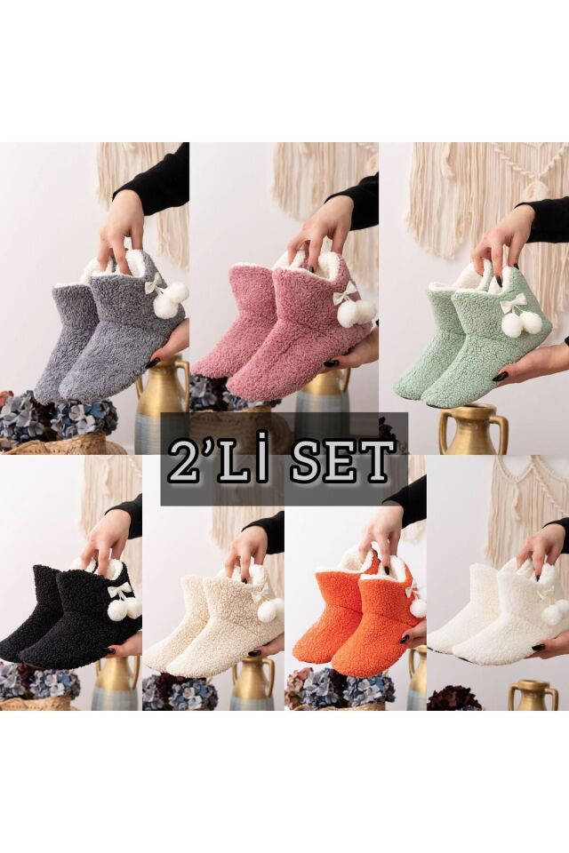 2'li Unisex Hafif Pofuduk Panduf Ev Botu İKİLİ YÜNLÜ BOT - 37