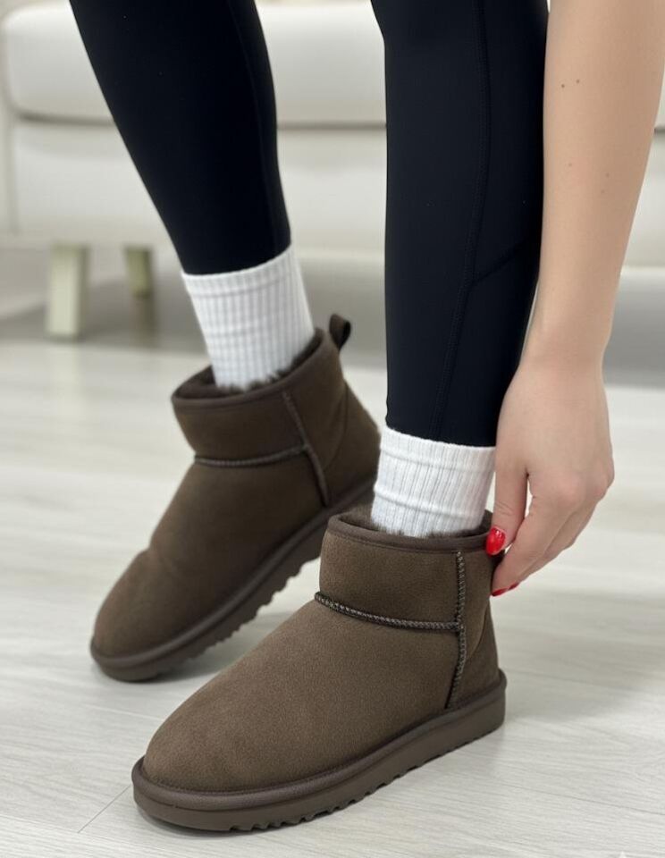 Classıc Ultra Mini Platform Chestnut Mini Taba Süet Içi Kürklü İnce Taban Kadın Bot KAHVERENGİ - 37