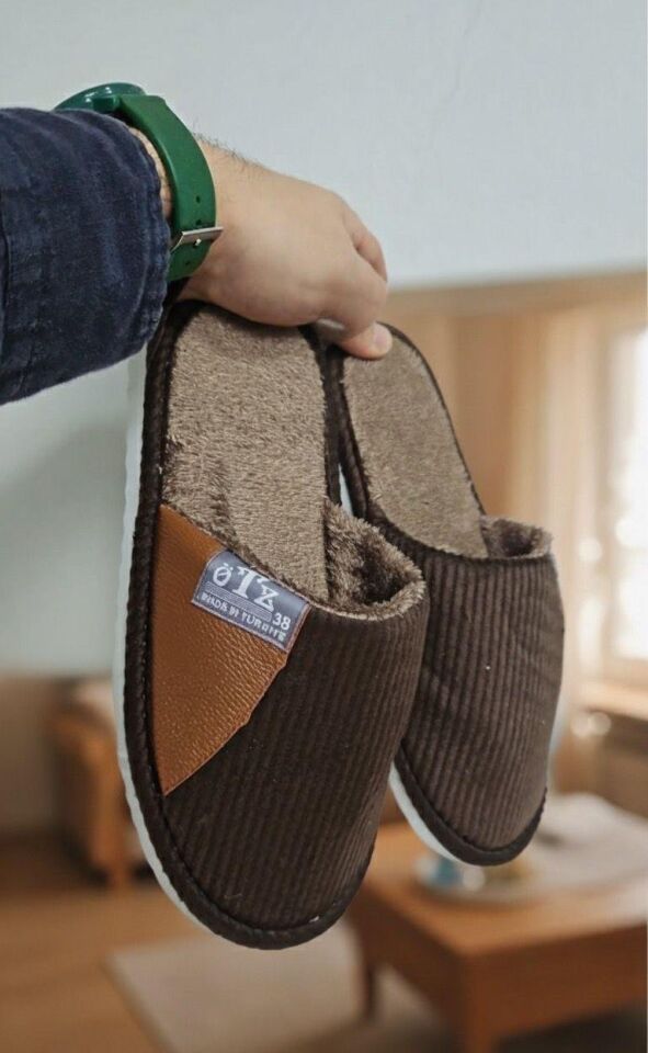 Unisex Ev Terliği Kaymaz Tabanlı Ribana Kumaş Konforlu Model Şık ve Konforlu Ev İçi Terlik Yarı Deri