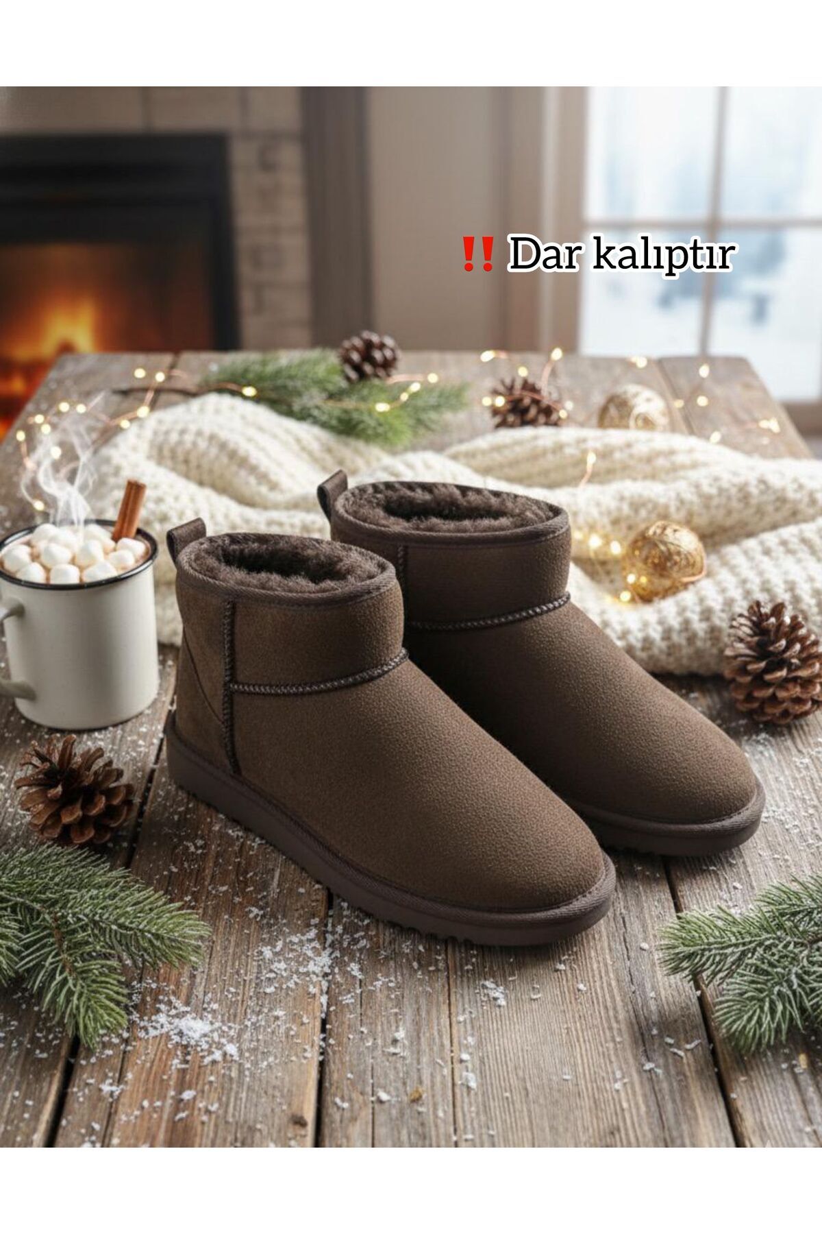 Classıc Ultra Mini Platform Chestnut Mini Taba Süet Içi Kürklü İnce Taban Kadın Bot KAHVERENGİ - 40