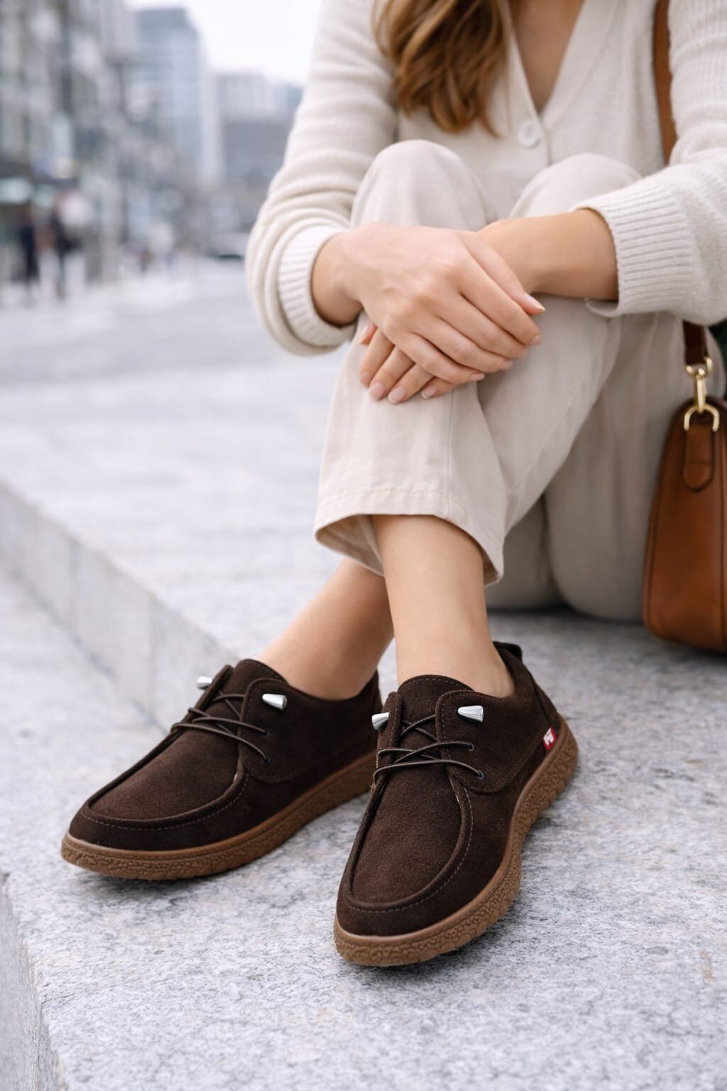 Kadın Süet Bağcıklı Casual Günlük Ayakkabı –Ortopedik & Termo Hafif Rahat Taban KAHVERENGİ - 40