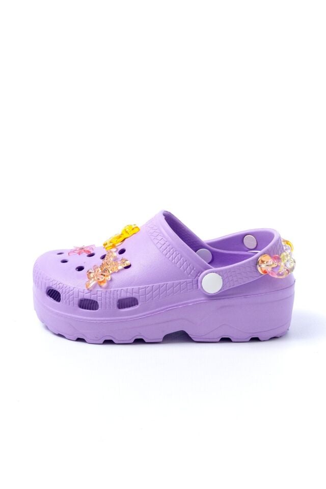 Jelibonlu  Boncuklu Kız Çocuk Sandalet-Terlik LİLA - 32