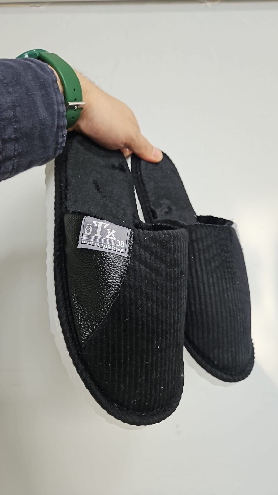 Unisex Ev Terliği Kaymaz Tabanlı Ribana Kumaş Konforlu Model Şık ve Konforlu Ev İçi Terlik Yarı Deri SİYAH - 45