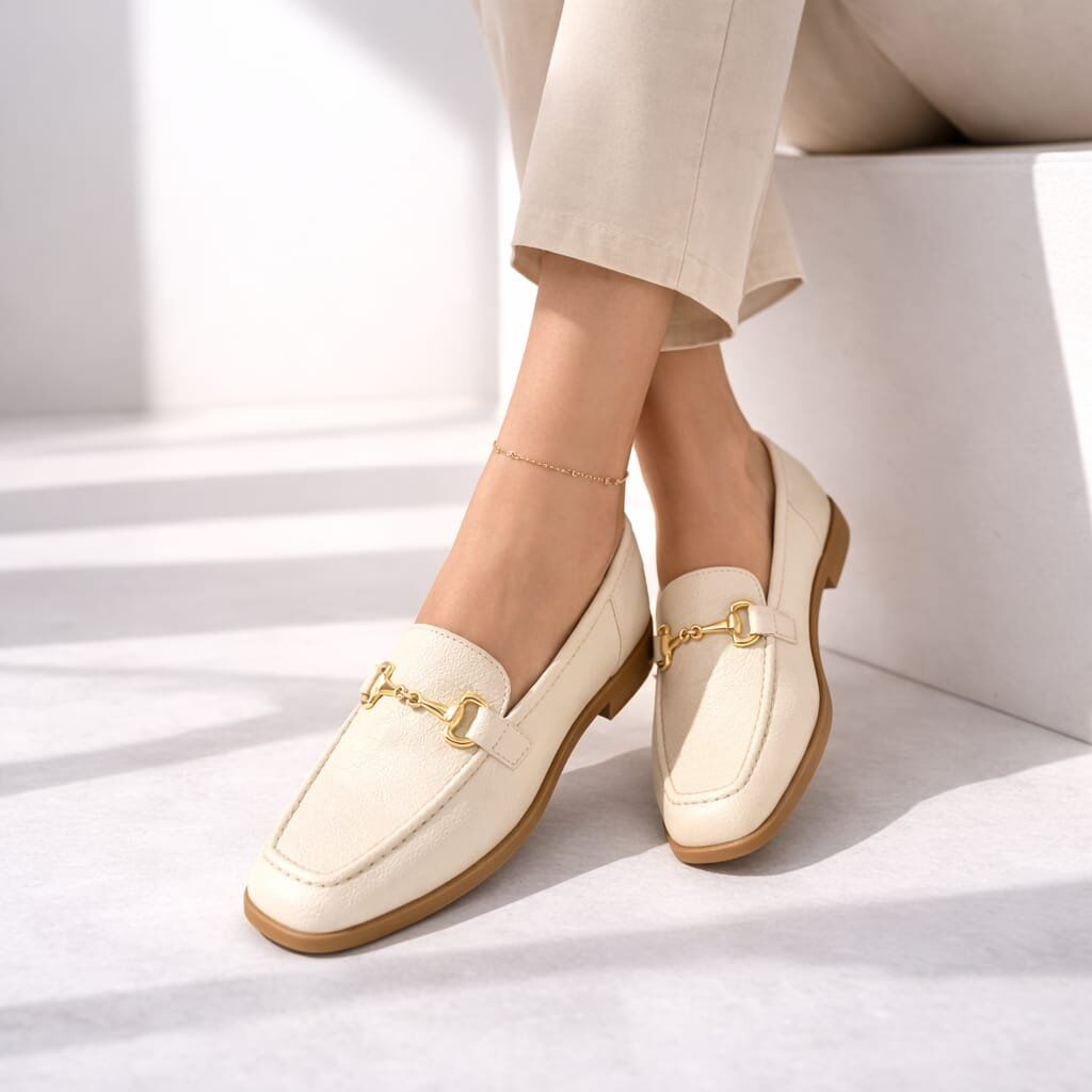 Kadın Rugan Loafer Gold Tokalı Günlük Şık Rahat Babet Ayakkabı KREM - 38