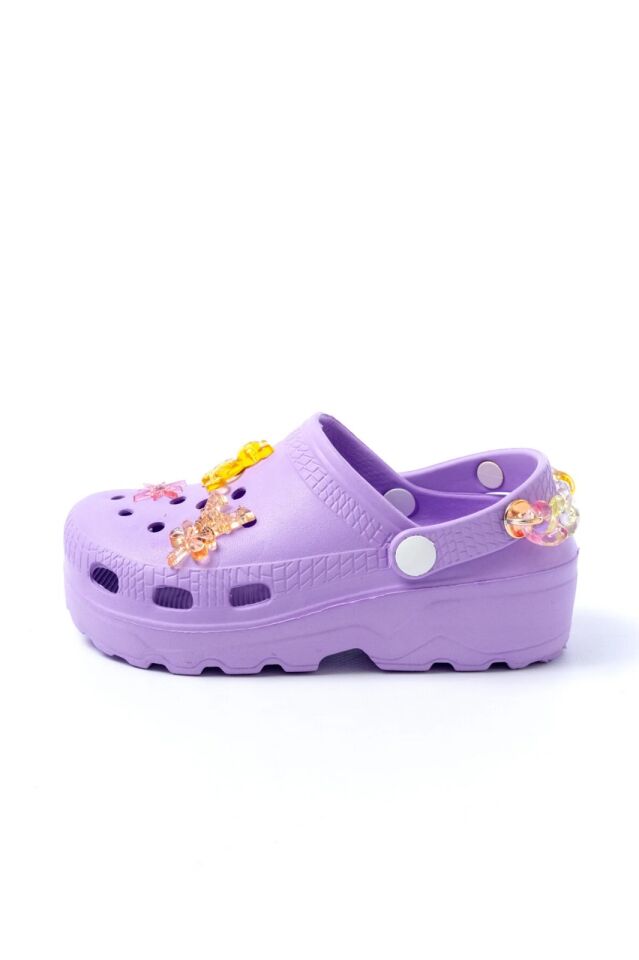 Jelibonlu  Boncuklu Kız Çocuk Sandalet-Terlik LİLA - 31