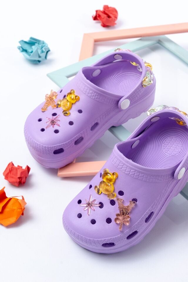 Jelibonlu  Boncuklu Kız Çocuk Sandalet-Terlik LİLA - 31