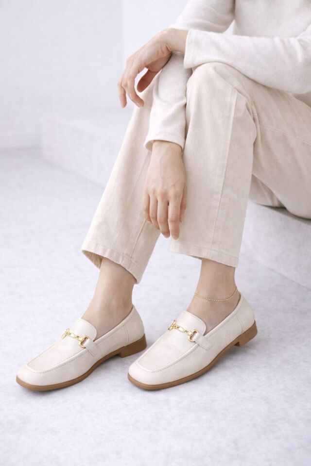 Kadın Rugan Loafer Gold Tokalı Günlük Şık Rahat Babet Ayakkabı KREM - 40