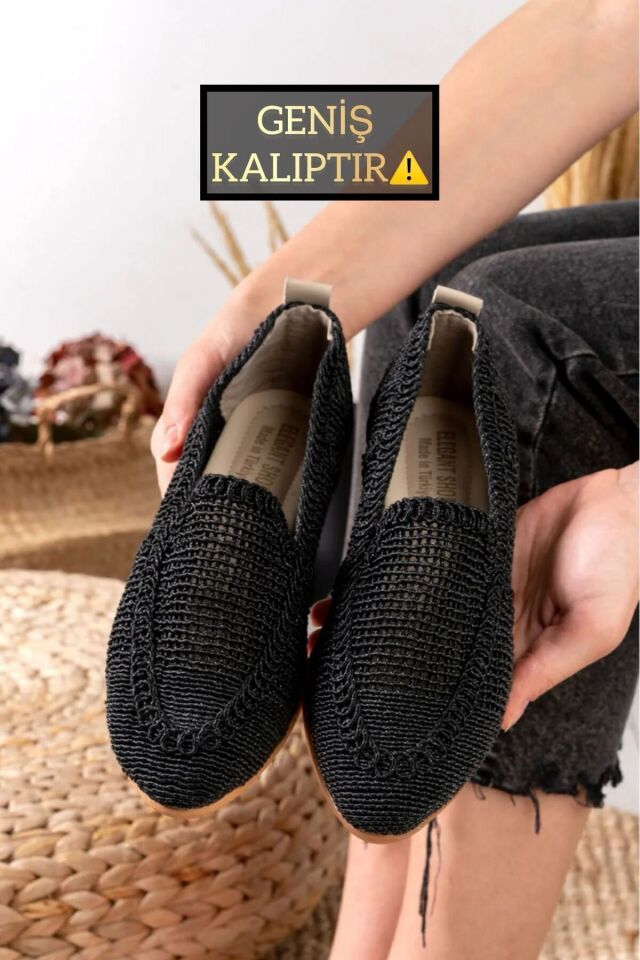 Örme Dantelli Kadın Babeti Ev Babeti Ev Ayakkabısı SİYAH - 38