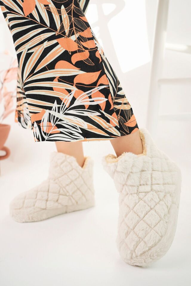 Kadın Panduf Ev Botu Ev Ayakkabısı Kalın Hafif Taban EKRU - 38