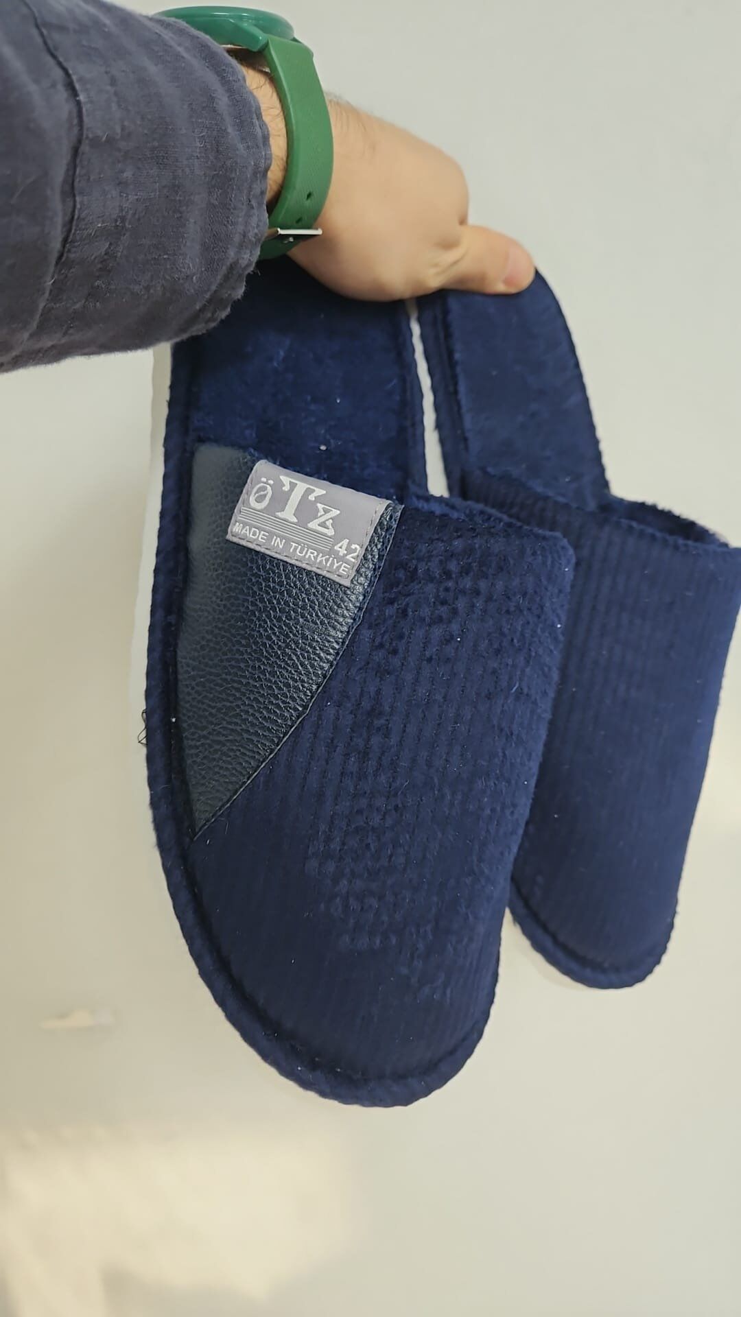 Unisex Ev Terliği Kaymaz Tabanlı Ribana Kumaş Konforlu Model Şık ve Konforlu Ev İçi Terlik Yarı Deri LACİVERT - 41