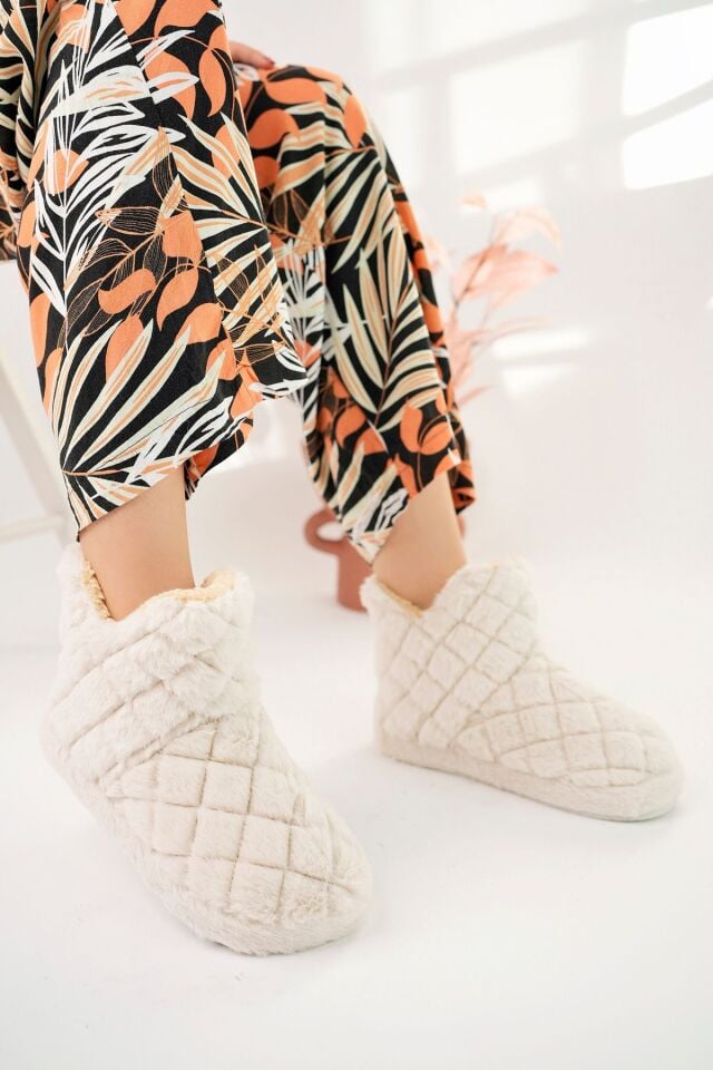 Kadın Panduf Ev Botu Ev Ayakkabısı Kalın Hafif Taban EKRU - 39-40