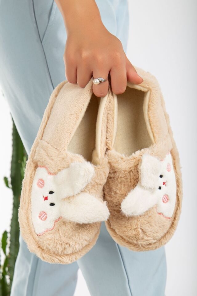 Tavşanlı Panduf Kışlık Yumuşak Peluş Ev Ayakkabısı