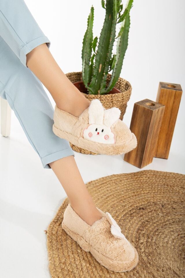 Tavşanlı Panduf Kışlık Yumuşak Peluş Ev Ayakkabısı