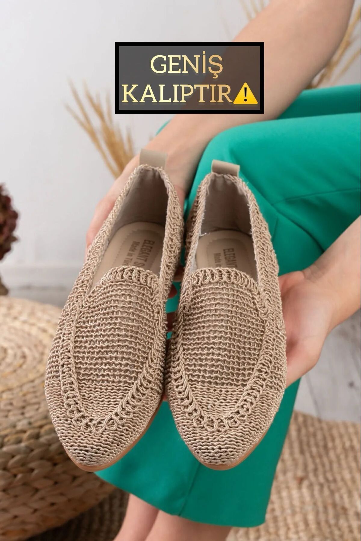 Örme Dantelli Kadın Babeti Ev Babeti Ev Ayakkabısı VİZON - 39