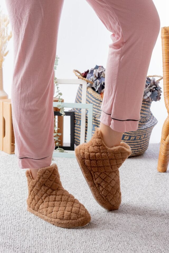 Kadın Panduf Ev Botu Ev Ayakkabısı Kalın Hafif Taban VİZON - 39-40