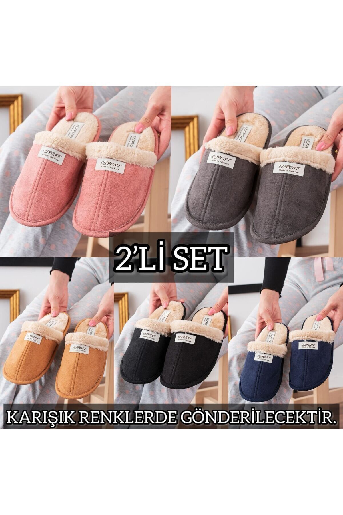 2' Li Paket Önü Kapalı Terlik Ev Terliği Çeyiz Bohça Seti İKİLİ SLİPCAT TERLİK - 38