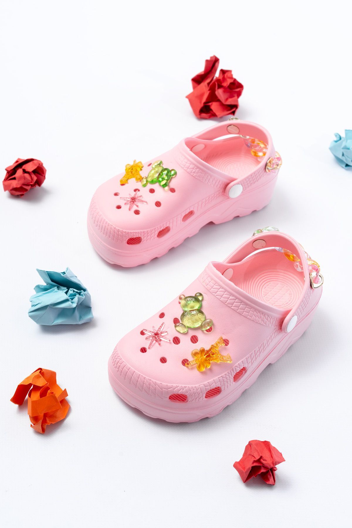 Jelibonlu  Boncuklu Kız Çocuk Sandalet-Terlik PUDRA - 33