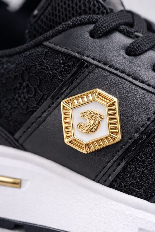 Dantel Detaylı Trend 5 Cm Platform Yüksek Taban Kadın Sneaker Spor Ayakkabı SİYAH-BEYAZ - 38