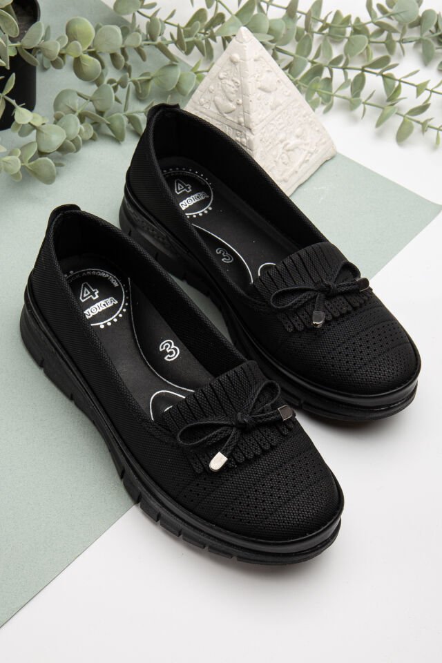 Kadın Delikli Fiyonklu Detaylı Anne Ayakkabısı Günlük Ayakkabı Babet SİYAH - 36