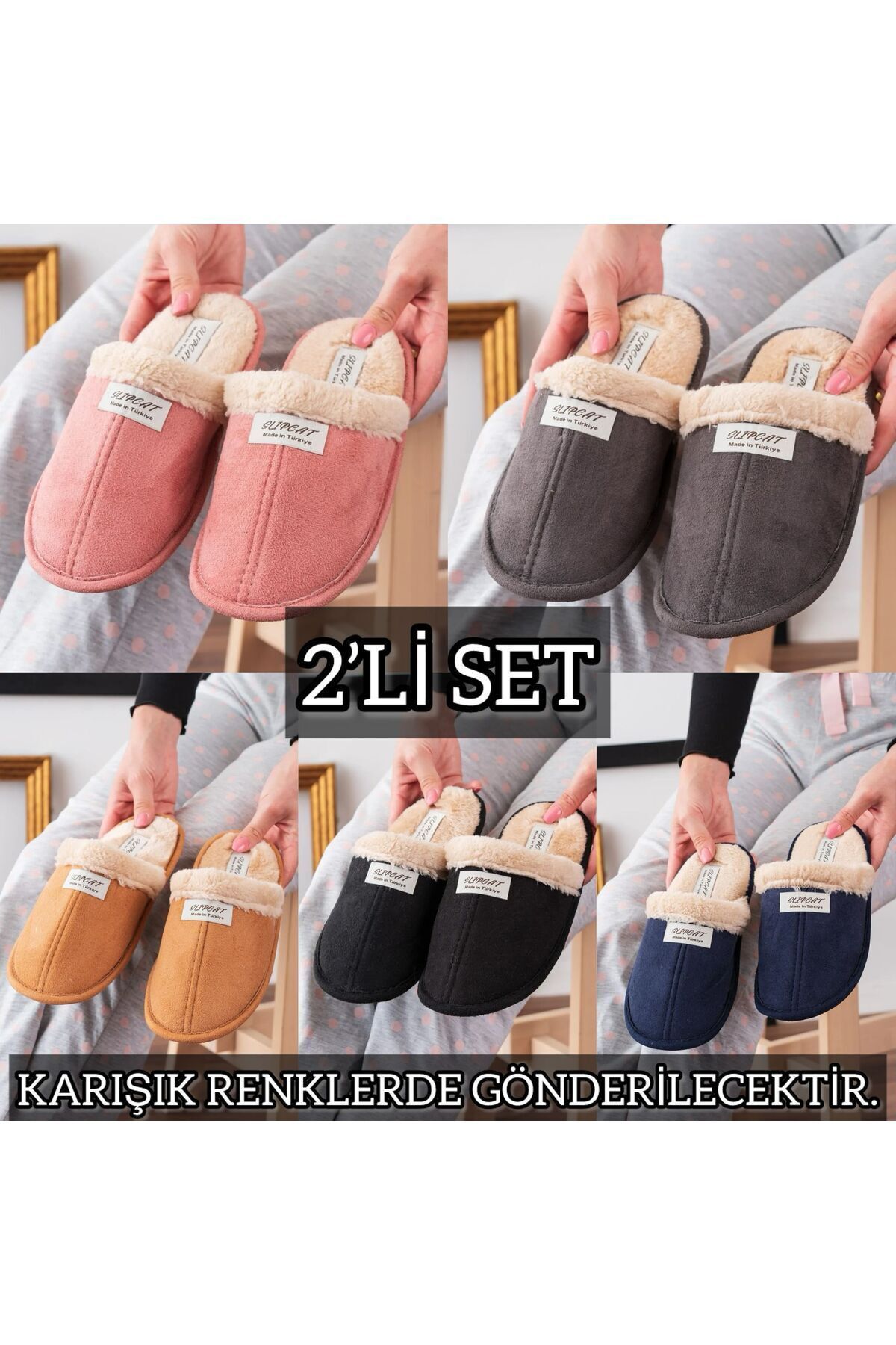 2' Li Paket Önü Kapalı Terlik Ev Terliği Çeyiz Bohça Seti İKİLİ SLİPCAT TERLİK - 42