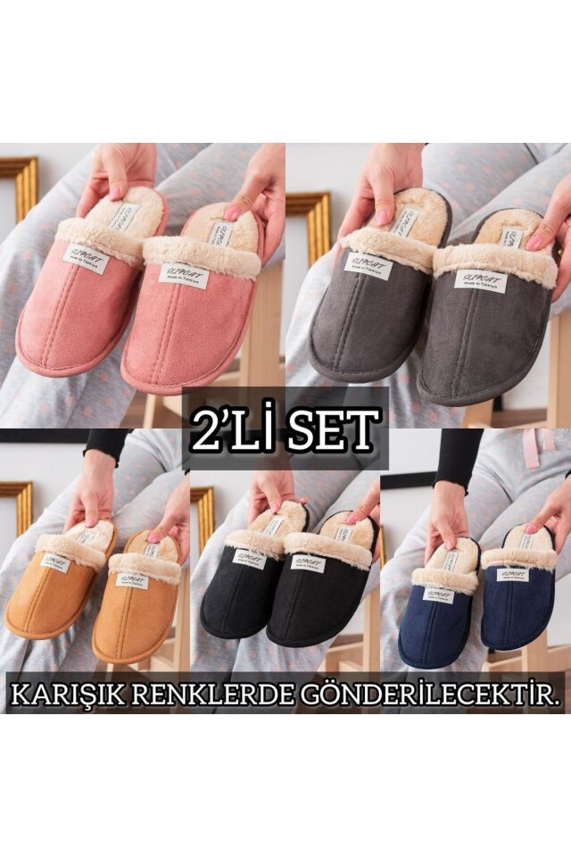 2' Li Paket Önü Kapalı Terlik Ev Terliği Çeyiz Bohça Seti İKİLİ SLİPCAT TERLİK - 42