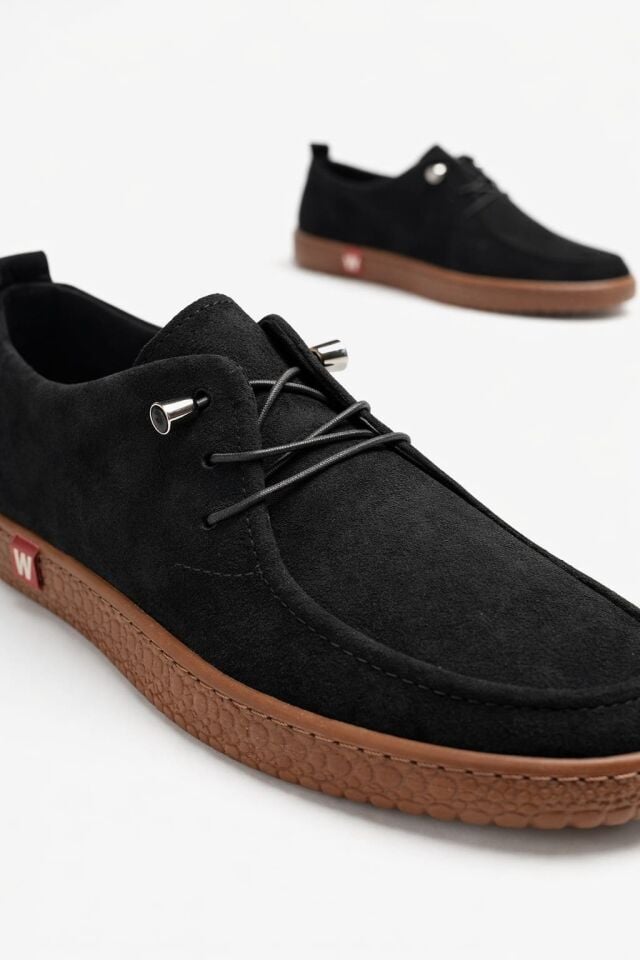 Kadın Süet Bağcıklı Casual Günlük Ayakkabı –Ortopedik & Termo Hafif Rahat Taban SİYAH-TABA - 40