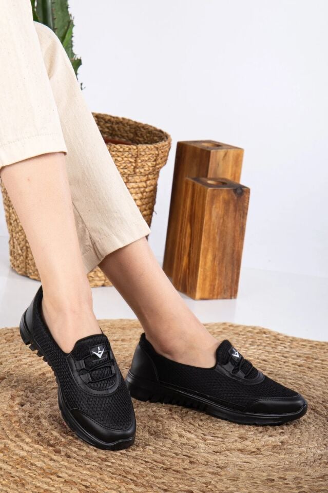Unisex Bağcıksız Rahat Esnek Günlük Sneaker Spor Ayakkabı SİYAH-SİYAH - 39