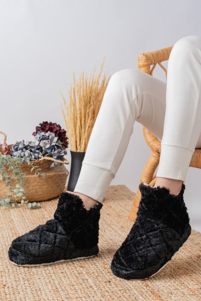 Kadın Panduf Ev Botu Ev Ayakkabısı Kalın Hafif Taban SİYAH - 36-37