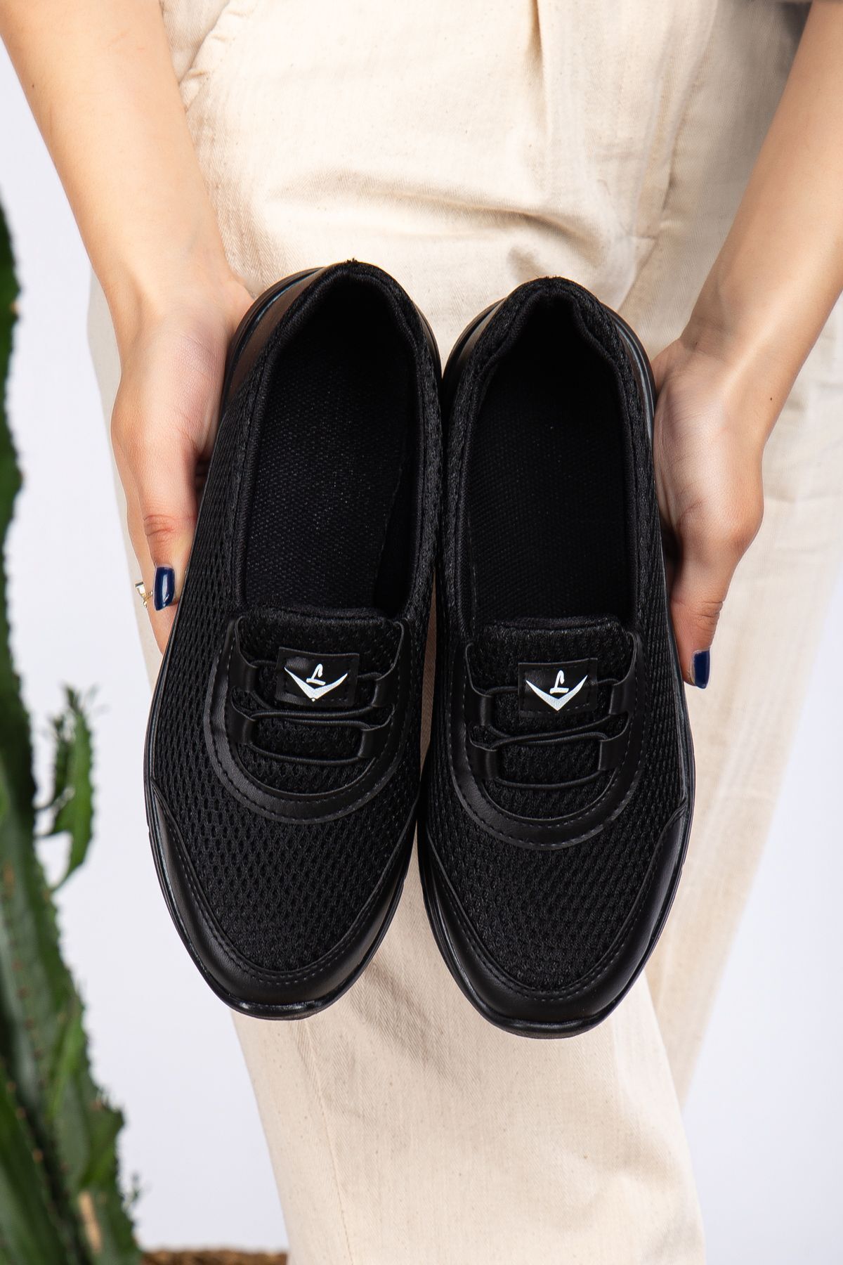 Unisex Bağcıksız Rahat Esnek Günlük Sneaker Spor Ayakkabı SİYAH-SİYAH - 39