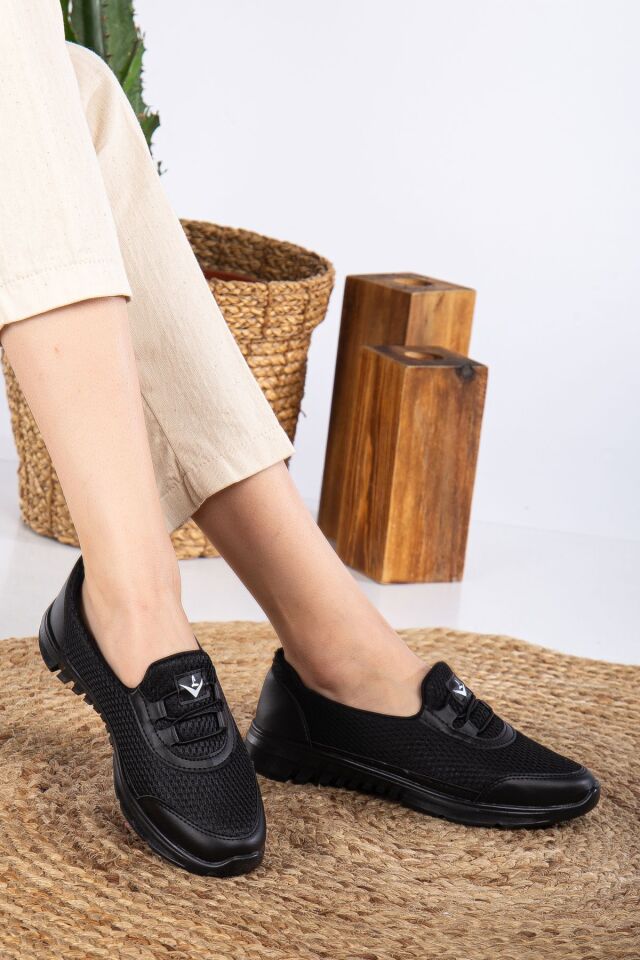 Unisex Bağcıksız Rahat Esnek Günlük Sneaker Spor Ayakkabı SİYAH-SİYAH - 39