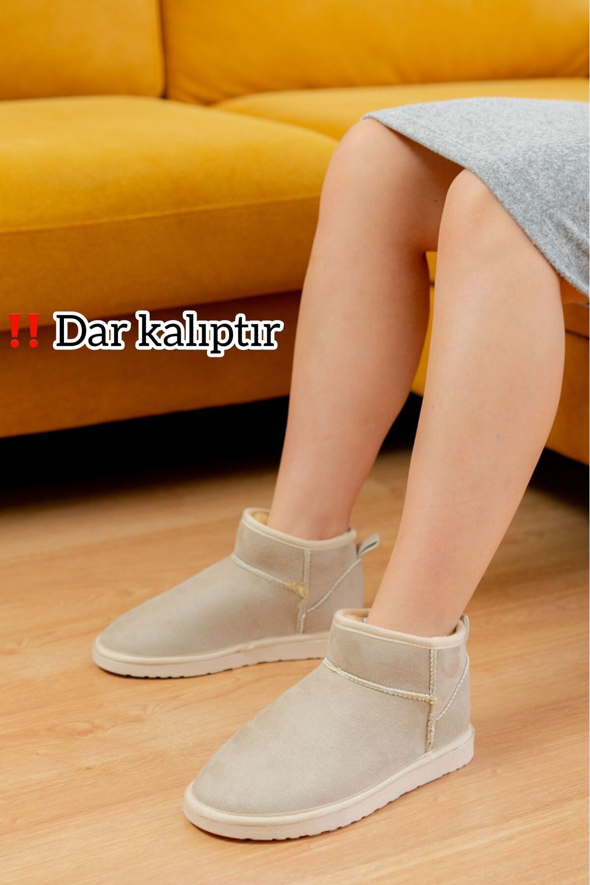 Classıc Ultra Mini Platform Chestnut Mini Taba Süet Içi Kürklü İnce Taban Kadın Bot KREM - 35