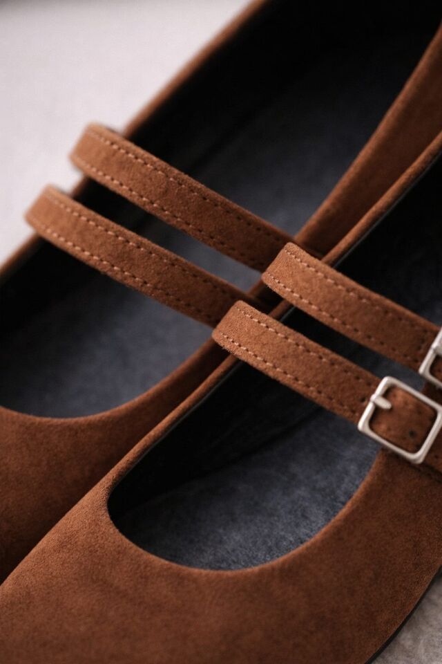 Kadın Üstten Kemerli Çift Tokalı Çift Bantlı Tokalı Süet Babet Süet KAHVERENGİ - 38