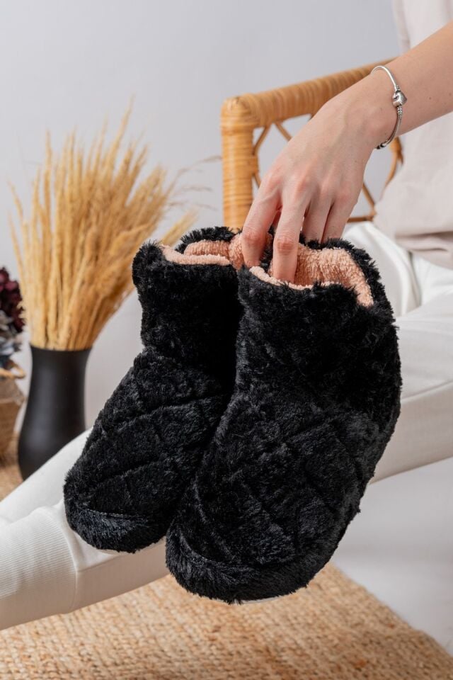 Kadın Panduf Ev Botu Ev Ayakkabısı Kalın Hafif Taban SİYAH - 38