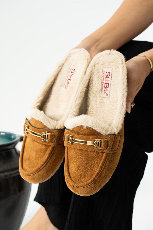 Kadın Babet Toka Detaylı İçi Kürklü Şık Rahat Ortopedik Günlük Terlik