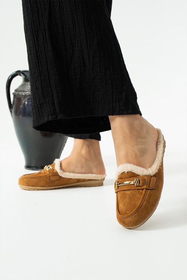 Kadın Babet Toka Detaylı İçi Kürklü Şık Rahat Ortopedik Günlük Terlik