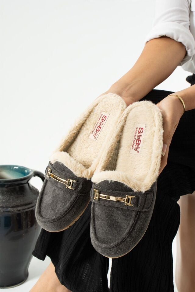 Kadın Babet Toka Detaylı İçi Kürklü Şık Rahat Ortopedik Günlük Terlik