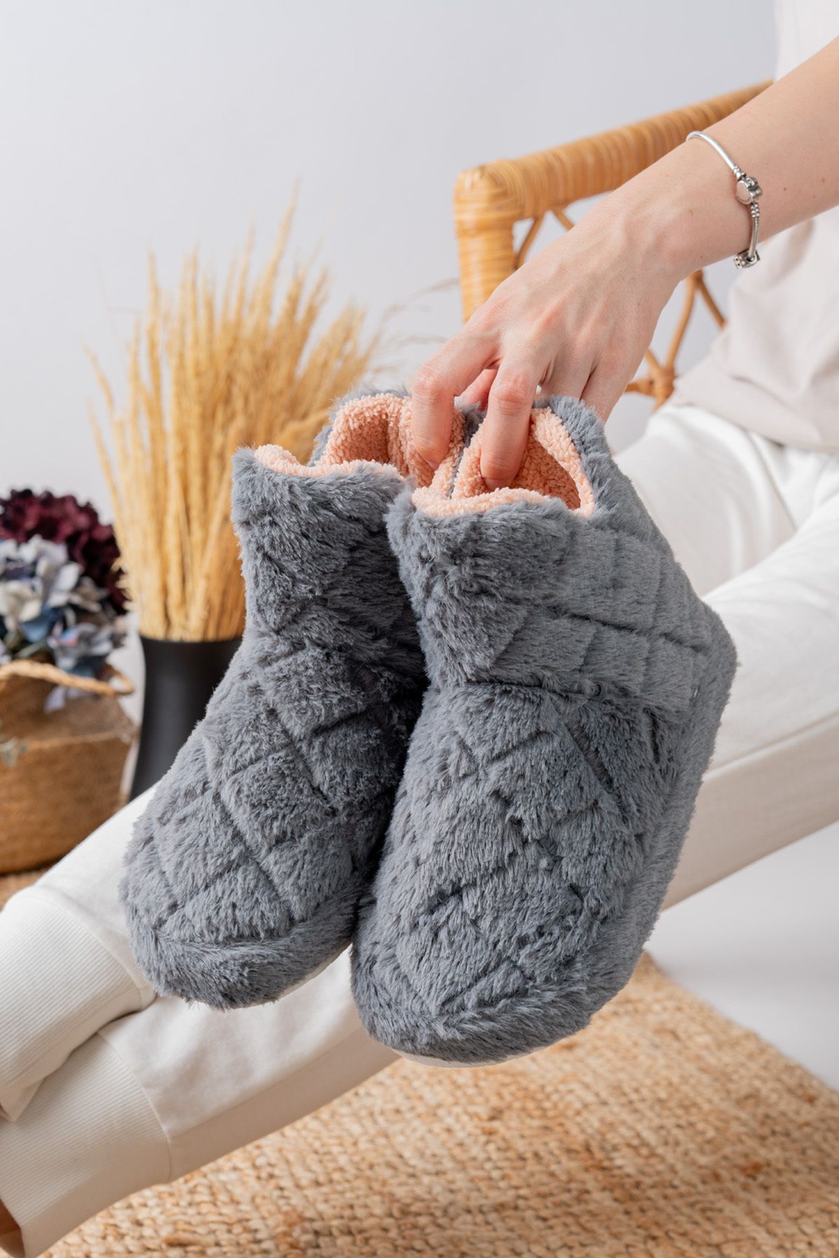 Kadın Panduf Ev Botu Ev Ayakkabısı Kalın Hafif Taban GRİ - 36