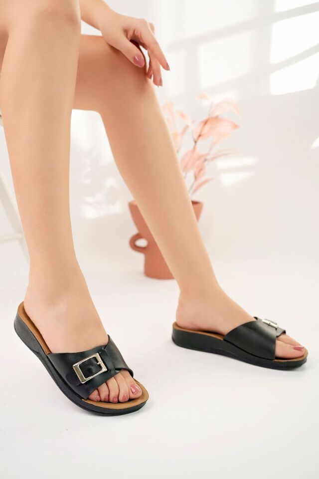 Kadın Klasik Tek Toka Anne Terliği Sokak Terliği SİYAH - 37