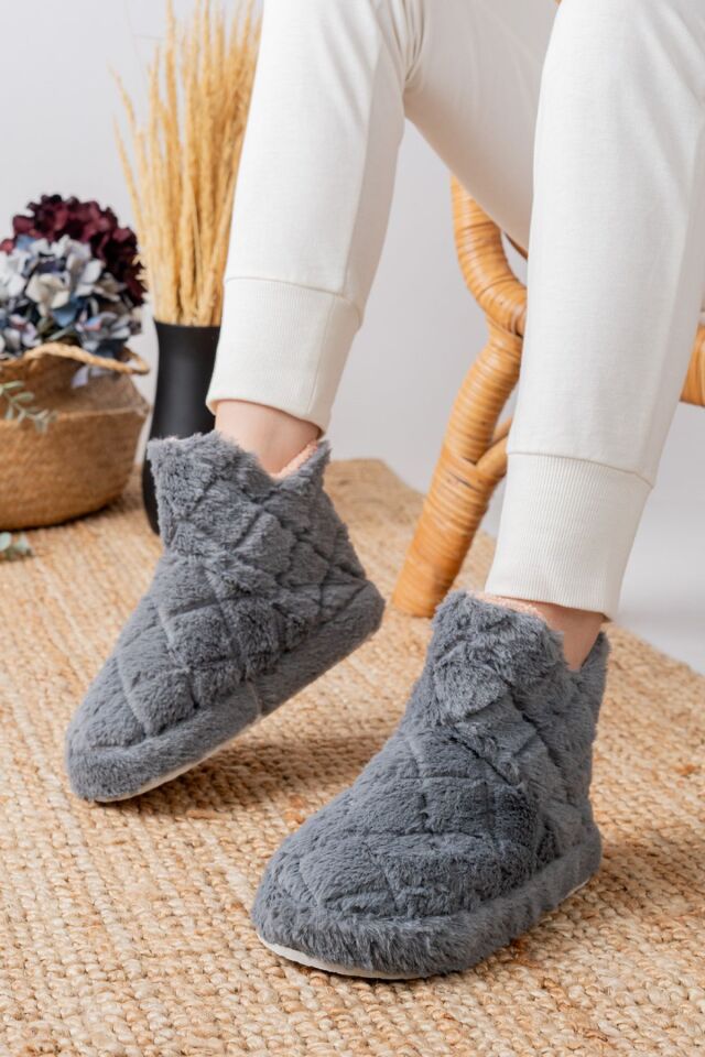 Kadın Panduf Ev Botu Ev Ayakkabısı Kalın Hafif Taban GRİ - 38