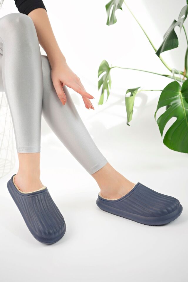 Kapalı Içi Yünlü Unisex Ev Terliği Kışlık Terlik Su Geçirmez LACİVERT - 40
