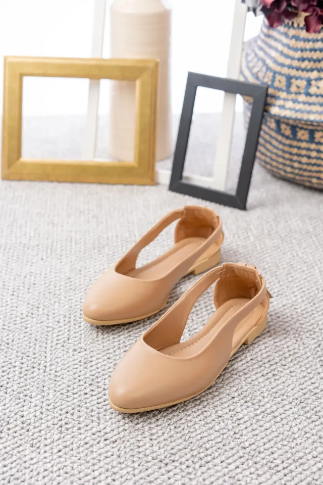 Kadın Cilt Yanı Açık Babet Ev ve Dış Mekan Ayakkabısı VİZON - 40