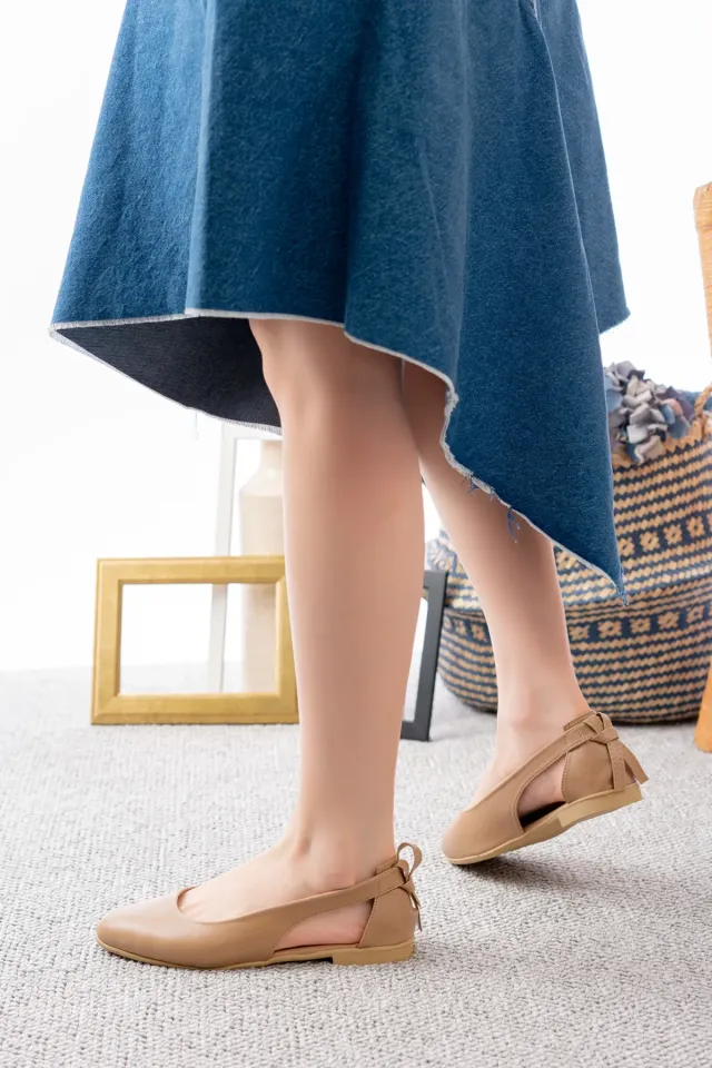 Kadın Cilt Yanı Açık Babet Ev ve Dış Mekan Ayakkabısı VİZON - 40