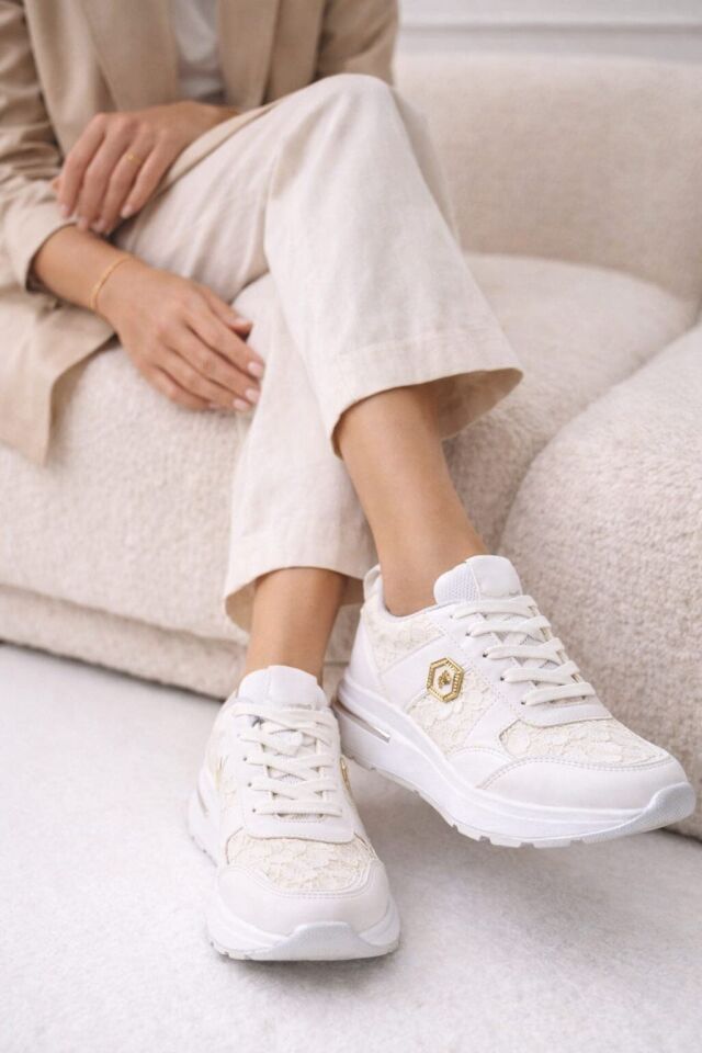 Dantel Detaylı Trend 5 Cm Platform Yüksek Taban Kadın Sneaker Spor Ayakkabı BEYAZ - BEYAZ - 37