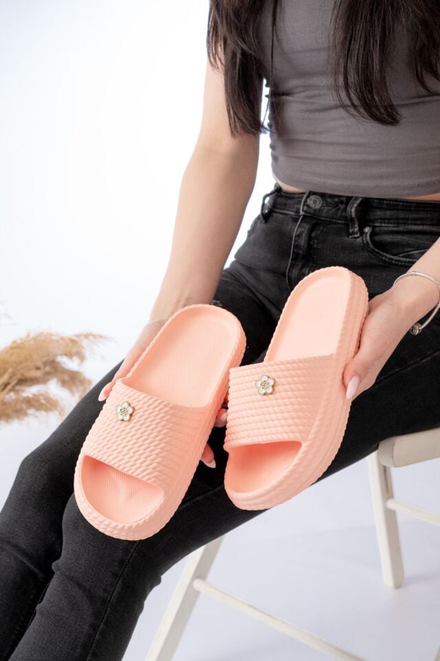 Kadın Yüksek Taban Plaj Havuz Deniz Günlük Terlik TEK TAŞ PUDRA - 40