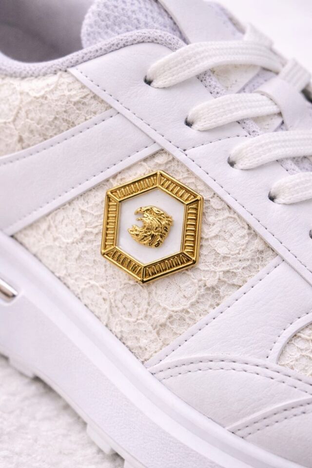 Dantel Detaylı Trend 5 Cm Platform Yüksek Taban Kadın Sneaker Spor Ayakkabı BEYAZ - BEYAZ - 38