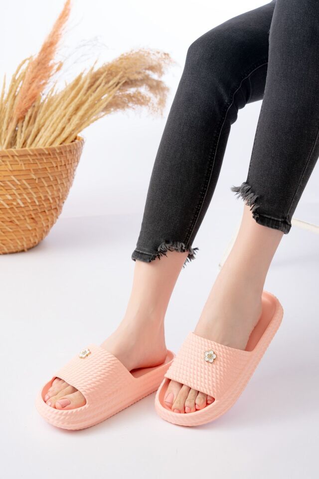 Kadın Yüksek Taban Plaj Havuz Deniz Günlük Terlik TEK TAŞ PUDRA - 39