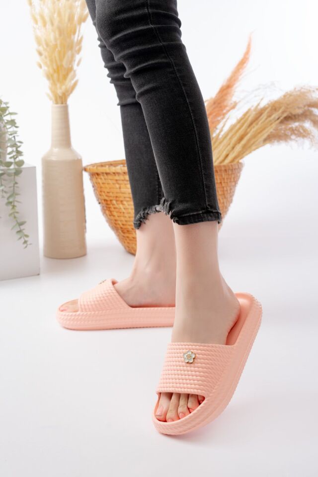 Kadın Yüksek Taban Plaj Havuz Deniz Günlük Terlik TEK TAŞ PUDRA - 39