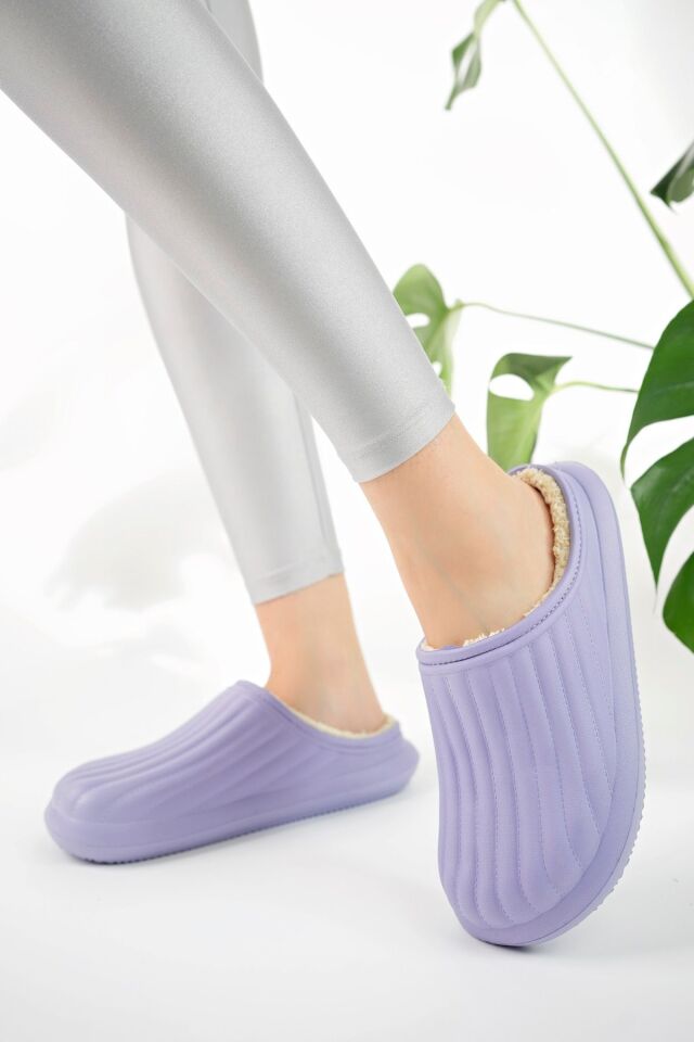 Kapalı Içi Yünlü Unisex Ev Terliği Kışlık Terlik Su Geçirmez MOR - 39